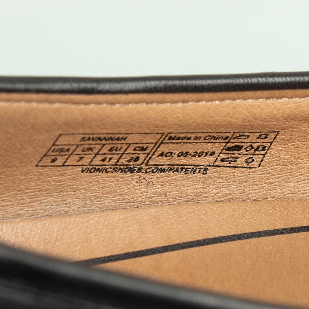 Women's Black Leather Croc Embossed Vionic Savannah Slip-On Flat Shoes - Size 9 - Picture 8 of 12